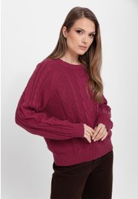 Volcano - Luźny sweter S-AYA. Kolor: różowy. Materiał: jeans, materiał, bawełna. Wzór: ze splotem
