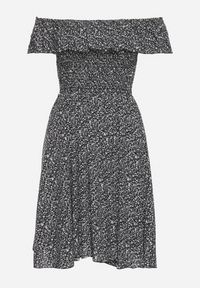 Born2be - Czarna Bawełniana Sukienka z Hiszpańskim Dekoltem i Marszczoną Górą w Kwiaty Samorea. Okazja: na co dzień. Kolor: czarny. Materiał: bawełna. Wzór: kwiaty. Styl: casual, elegancki #4