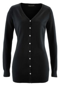 Długi sweter rozpinany bonprix czarny. Kolor: czarny. Długość: długie. Styl: klasyczny #1