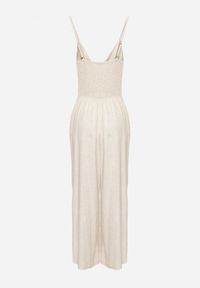 Born2be - Beżowy Kombinezon Bawełniany na Regulowanych Ramiączkach Ozdobiony Wiązaniem Tylida. Okazja: na co dzień. Kolor: beżowy. Materiał: bawełna. Długość rękawa: na ramiączkach. Wzór: aplikacja. Styl: casual, elegancki #4