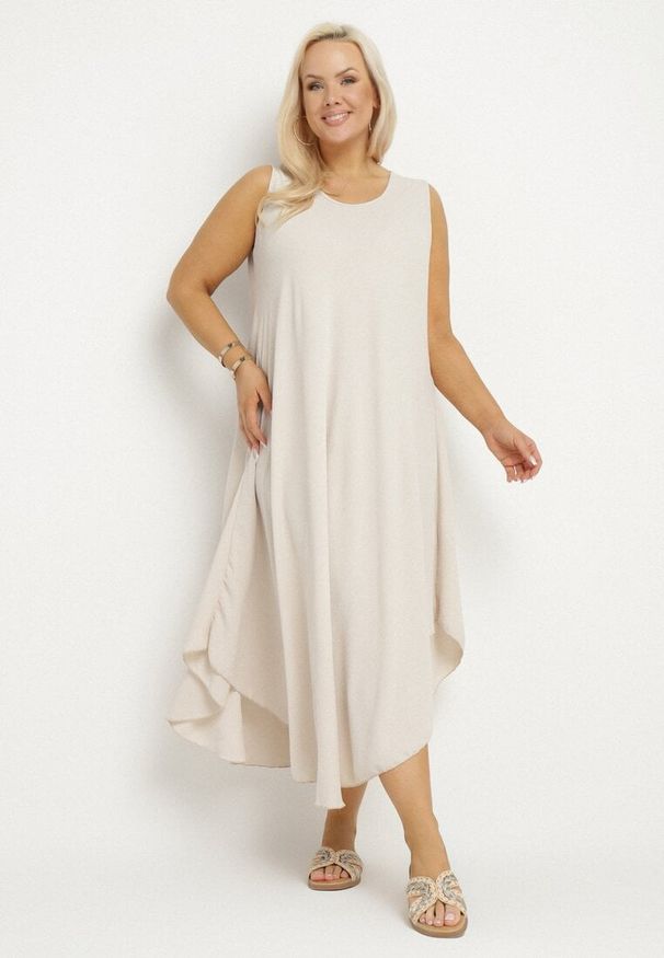 Born2be - Jasnobeżowa Rozkloszowana Sukienka z Bawełną Nairilo. Okazja: na spacer. Kolor: beżowy. Materiał: bawełna. Sezon: lato. Styl: klasyczny, elegancki