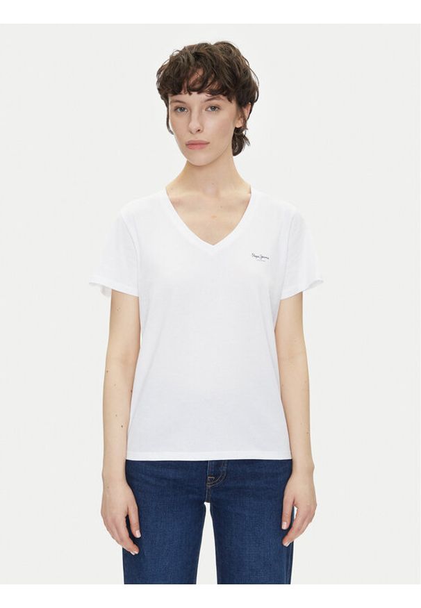 Pepe Jeans T-Shirt Macy PL506051 Biały Regular Fit. Kolor: biały. Materiał: bawełna