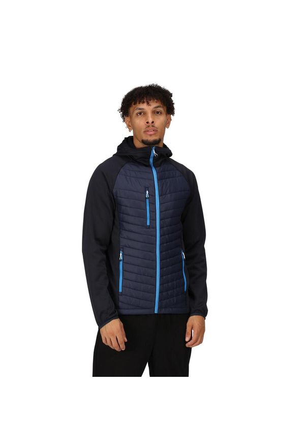 Regatta - Męska Hybrydowa Kurtka Z Kapturem Navigate. Typ kołnierza: kaptur. Kolor: niebieski. Sport: turystyka piesza