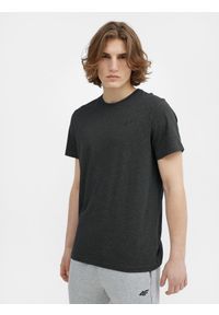 4f - T-shirt regular gładki męski. Kolor: szary. Materiał: bawełna, dzianina. Wzór: gładki #1