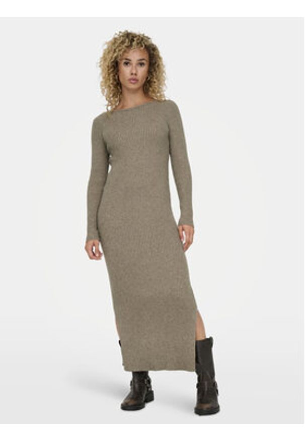 only - ONLY Sukienka dzianinowa Katia 15324649 Beżowy Slim Fit. Kolor: beżowy. Materiał: wiskoza, syntetyk