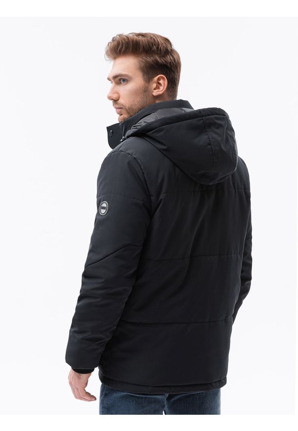 Ombre Clothing - Kurtka męska zimowa C449 - czarna - XXL. Typ kołnierza: kołnierzyk stójkowy. Kolor: czarny. Materiał: poliester. Sezon: zima