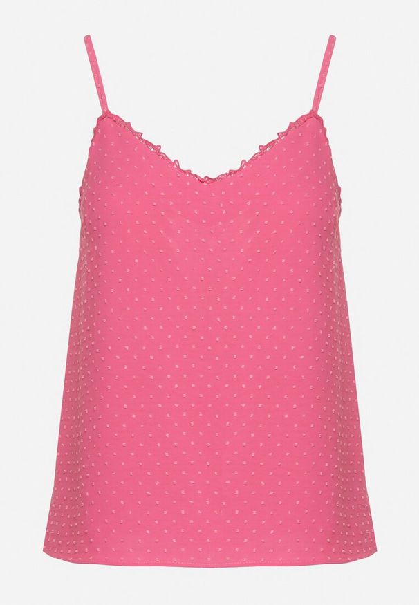 Born2be - Fuksjowy Top na Ramiączkach z Koronką Cesha. Kolor: różowy. Materiał: koronka. Długość rękawa: na ramiączkach. Wzór: koronka