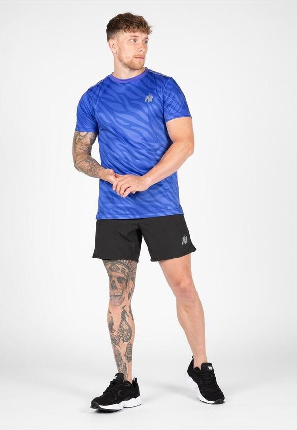 GORILLA WEAR - Koszulka fitness męska Gorilla Wear USA Washington z krótkim rękawem. Kolor: niebieski. Długość rękawa: krótki rękaw. Długość: krótkie. Sport: fitness