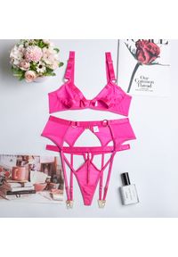 Intica - Komplet bielizny z wycięciami na specjalne okazje Mimma. Kolor: różowy. Materiał: materiał. Wzór: paski #1
