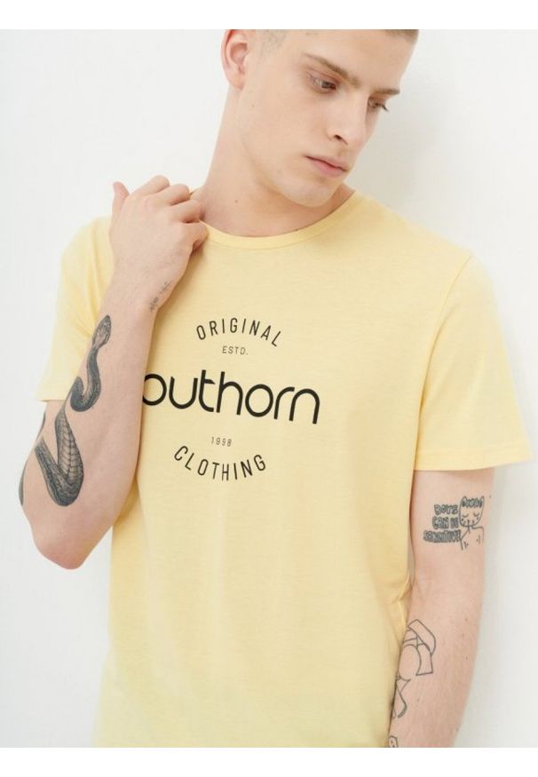outhorn - T-shirt z nadrukiem męski. Materiał: jersey, materiał, wiskoza, bawełna. Wzór: nadruk