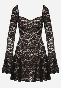 Born2be - Czarno-Różowa Koronkowa Gorsetowa Sukienka o Rozkloszowanym Kroju Learinor. Typ kołnierza: dekolt gorset. Kolor: czarny. Materiał: koronka. Typ sukienki: gorsetowe #6