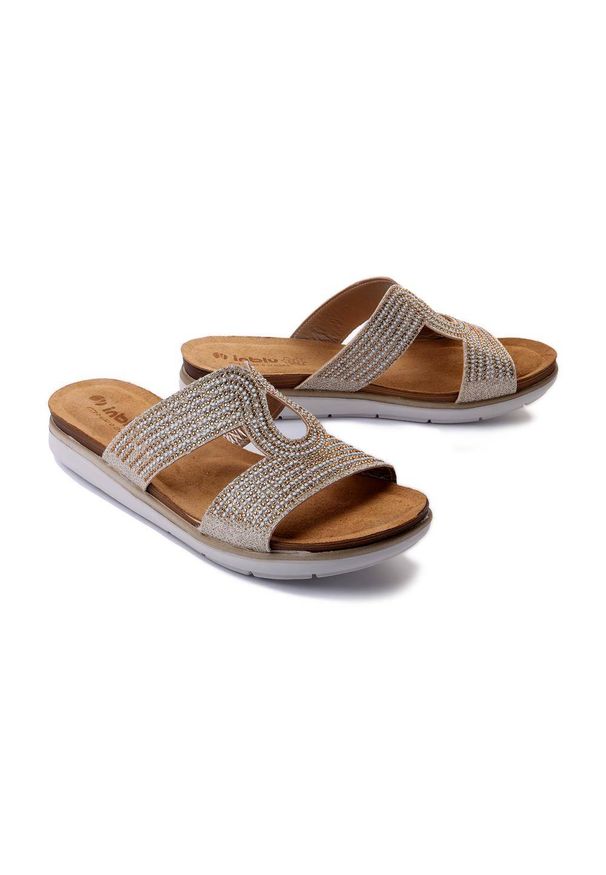 Inblu - INBLU PG-29 platynowy, klapki damskie. Kolor: złoty. Materiał: skóra