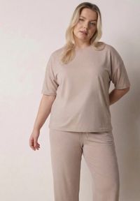 Born2be - Beżowy Komplet Bawełniany o Fasonie Oversize T-shirt i Spodnie Azilane. Kolor: beżowy. Materiał: bawełna #3