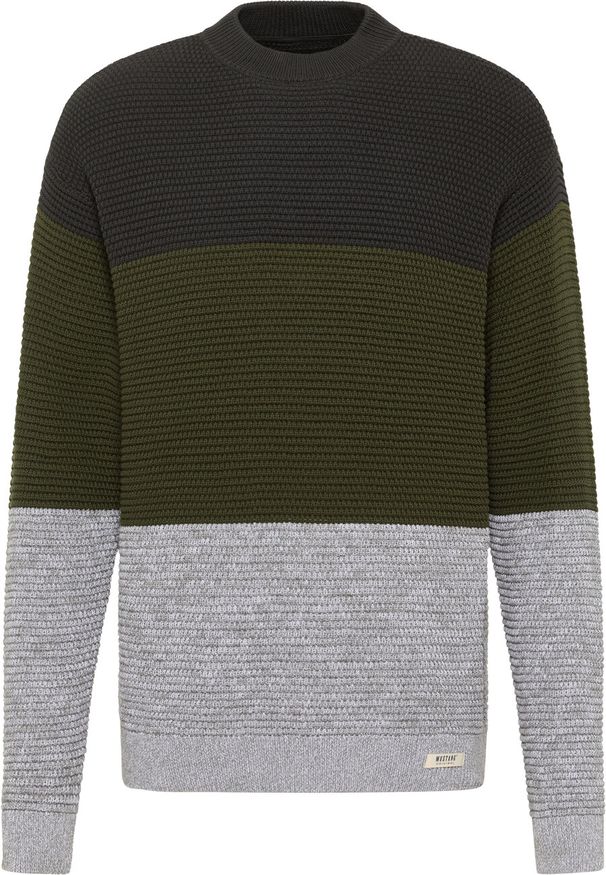 Mustang - MUSTANG Evesham MĘSKI SWETER PASKI Mid Grey Mélange 1015477 4140. Wzór: paski