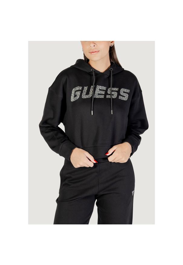 Guess Active - Bluza Kobieta GUESS ACTIVE PRIMULA RHINESTONES HOODIE SWE. Kolor: czarny. Materiał: bawełna