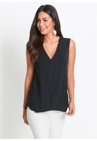 bonprix - Top z miękkiej mieszanki wiskozy. Typ kołnierza: dekolt w serek. Kolor: czarny. Materiał: wiskoza. Styl: elegancki #1