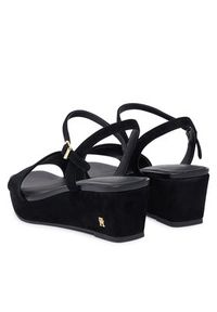 TOMMY HILFIGER - Tommy Hilfiger Sandały Suede Wrapped Mid Wedge FW0FW09235 Czarny. Kolor: czarny. Materiał: zamsz, skóra #5