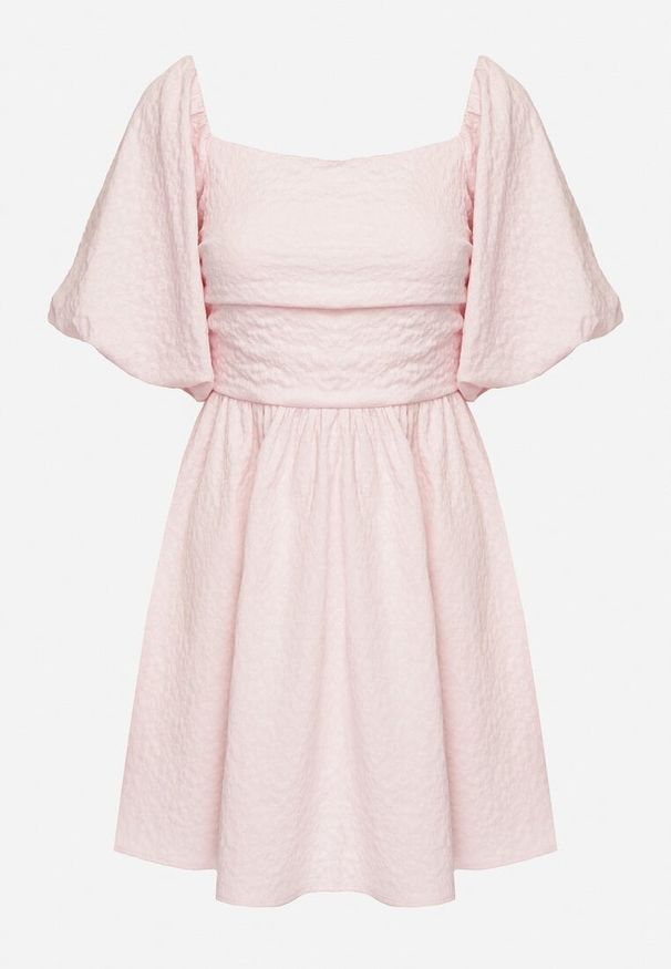 Born2be - Różowa Sukienka Rozkloszowana z Bufiastymi Rękawami i Kwadratowym Dekoltem Galzemis. Okazja: na co dzień. Typ kołnierza: dekolt kwadratowy. Kolor: różowy. Styl: klasyczny, casual, elegancki