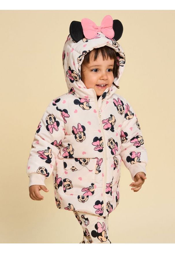 Sinsay - Ocieplana kurtka z kapturem Minnie Mouse - kremowy. Typ kołnierza: kaptur. Kolor: kremowy. Wzór: motyw z bajki
