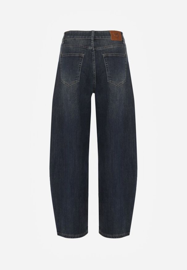 Renee - Granatowe Jeansy Barrel Fit High Waist Delandria. Okazja: na co dzień. Stan: podwyższony. Kolor: niebieski. Styl: casual, street, elegancki