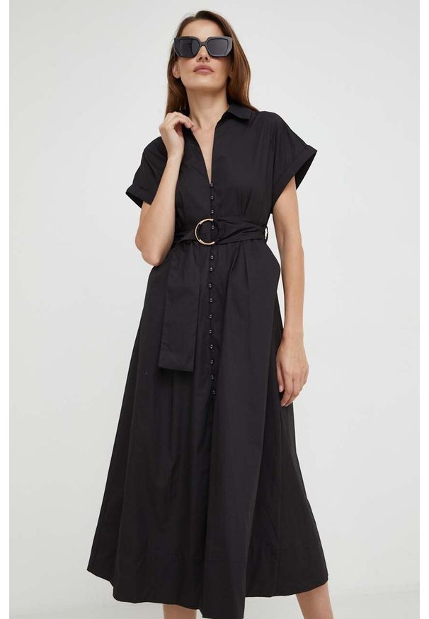 Answear Lab sukienka bawełniana kolor czarny midi rozkloszowana. Kolor: czarny. Materiał: bawełna. Typ sukienki: rozkloszowane. Styl: wakacyjny. Długość: midi