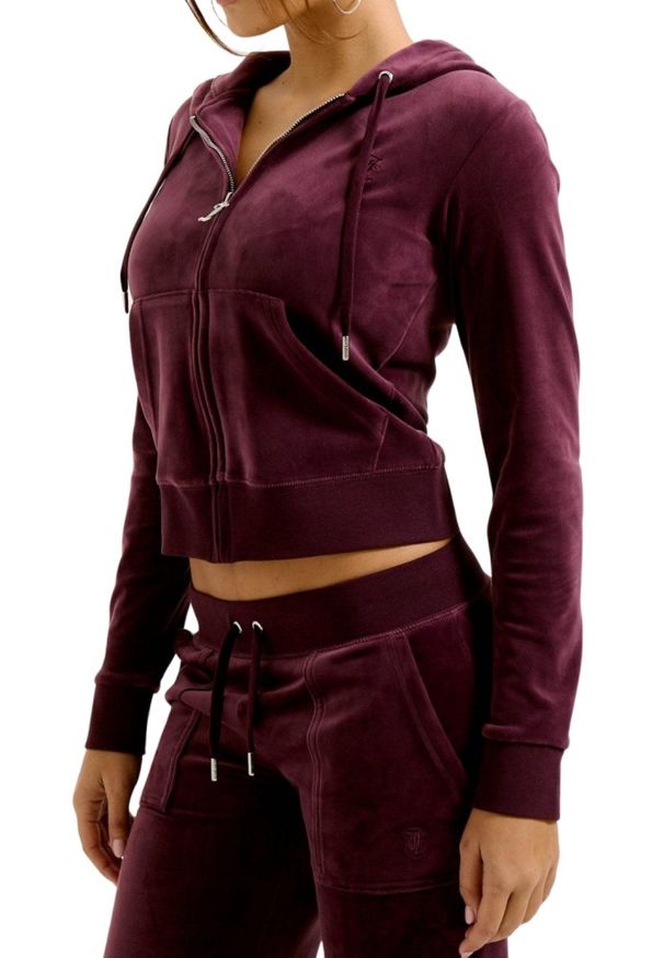 Juicy Couture - JUICY COUTURE Fioletowa damska bluza Robertson Hoodie. Kolor: fioletowy. Materiał: poliester, elastan