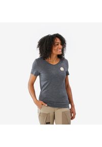 FORCLAZ - Koszulka trekkingowa damska Forclaz Travel 500 merino. Kolor: niebieski. Materiał: materiał, akryl, wełna. Długość: długie. Sezon: lato, zima