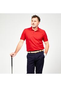 INESIS - Koszulka polo do golfa z krótkim rękawem męska Inesis MW500. Typ kołnierza: polo, golf. Kolor: czerwony. Materiał: materiał, bawełna, poliester. Długość rękawa: krótki rękaw. Długość: krótkie. Wzór: ze splotem. Styl: klasyczny #1