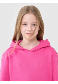 4f - 4F Bluza dresowa nierozpinana z kapturem dziewczęca - różowa 122 (6-7 lat). Okazja: na co dzień. Typ kołnierza: kaptur. Kolor: różowy. Materiał: dresówka. Wzór: gładki, ze splotem. Sezon: lato. Styl: casual, sportowy #2