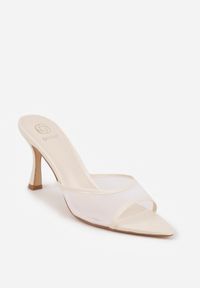 Renee - Beżowe Siateczkowe Klapki na Szpilce Cirinome. Nosek buta: otwarty. Kolor: beżowy. Materiał: skóra, materiał. Sezon: lato. Obcas: na szpilce. Wysokość obcasa: średni #3