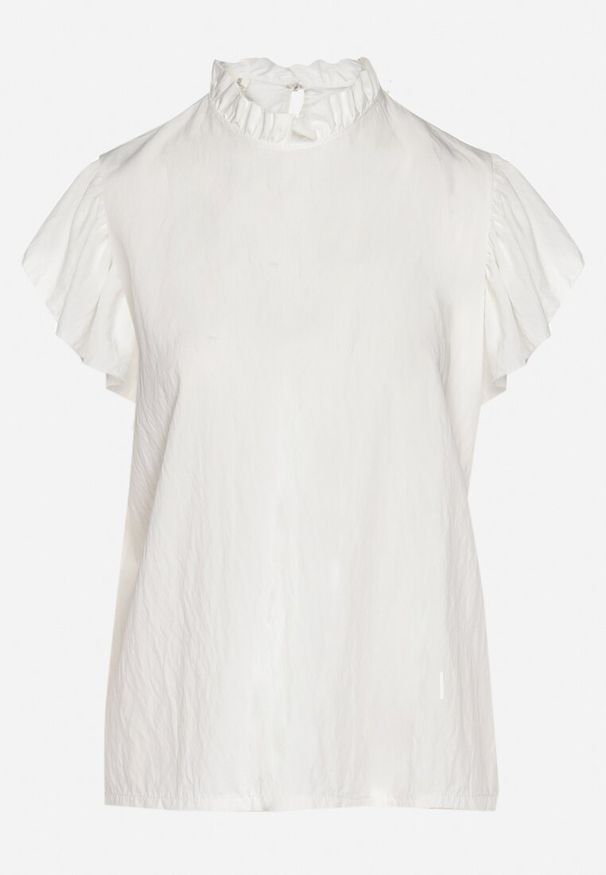 Born2be - Biała Bluzka z Wiskozą Ozdobiona Falbankami Emoti. Okazja: na co dzień. Typ kołnierza: kołnierz z falbankami. Kolor: biały. Materiał: wiskoza. Wzór: aplikacja. Styl: casual, elegancki