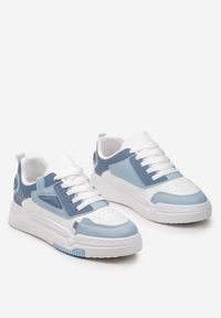 Renee - Niebieskie Sznurowane Sneakersy z Ekoskóry z Ozdobnymi Wstawkami Ravana. Kolor: niebieski #3