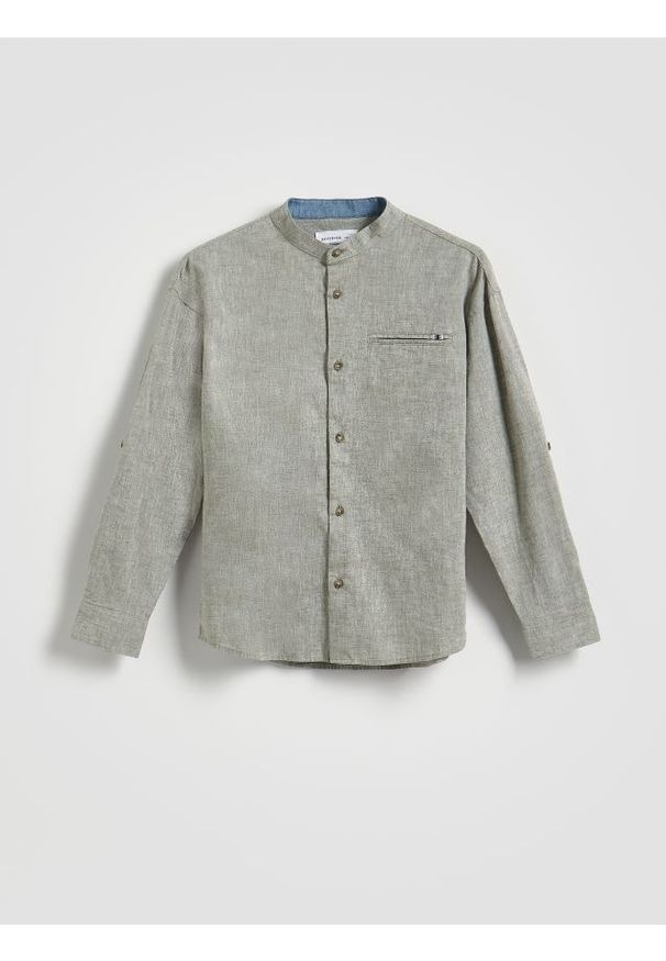 Reserved - Koszula z lnem - ciemnozielony. Kolor: zielony. Materiał: len