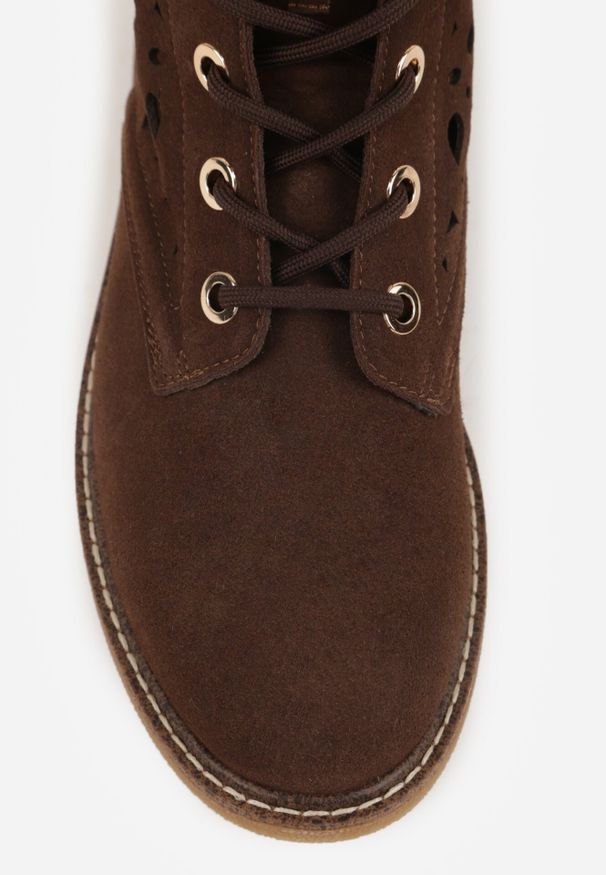 Born2be - Brązowe Ażurowe Botki Skórzane Adeis. Okazja: na co dzień. Kolor: brązowy. Materiał: skóra. Wzór: ażurowy. Styl: casual