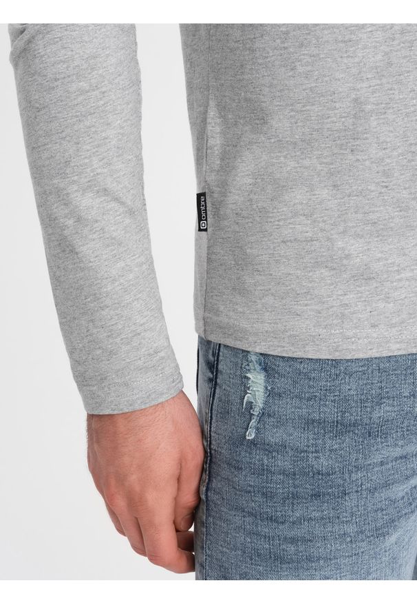Ombre Clothing - Męski longsleeve z guzikami przy dekolcie - szary melanż V8 - Rozmiar: M. Okazja: na co dzień. Kolor: szary. Materiał: bawełna, jersey, dzianina. Długość rękawa: długi rękaw. Wzór: melanż. Styl: klasyczny, casual