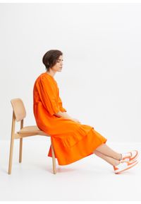 bonprix - Sukienka z popeliny. Kolor: pomarańczowy. Długość: midi #1