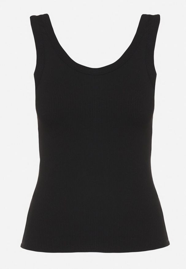 Born2be - Czarny Top w Prążki Tosava. Okazja: na co dzień. Kolor: czarny. Materiał: jeans. Wzór: prążki. Styl: elegancki, casual