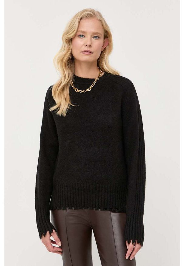 Silvian Heach sweter damski kolor czarny ciepły. Kolor: czarny. Materiał: dzianina. Długość rękawa: raglanowy rękaw