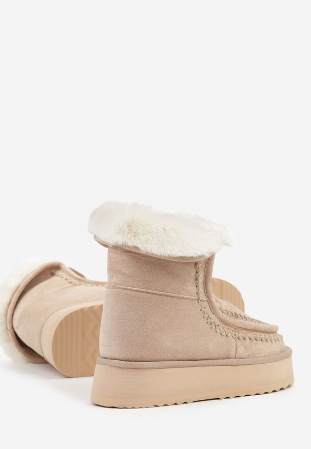 Born2be - Beżowe Śniegowce z Przeszyciami Oliwedea. Okazja: na co dzień. Kolor: beżowy. Materiał: jeans. Styl: elegancki, casual