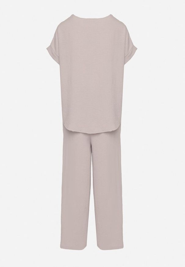 Born2be - Jasnoszary Komplet z Wiskozą Koszulka z Krótkim Rękawem i Luźne Spodnie na Gumce z Kieszniami Efraline. Kolor: szary. Materiał: wiskoza