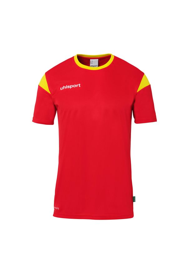 UHLSPORT - Koszulka Uhlsport Squad 27. Kolor: czerwony, żółty, wielokolorowy. Długość rękawa: krótki rękaw. Długość: krótkie. Sport: piłka nożna