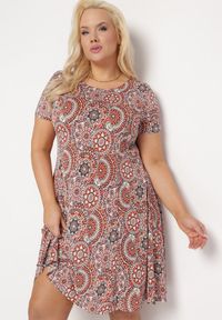 Born2be - Pomarańczowa Sukienka Mini z Wiskozy o Rozkloszowanym Fasonie Boho Aiselle. Kolor: pomarańczowy. Materiał: wiskoza. Wzór: kolorowy. Sezon: lato. Styl: boho. Długość: mini #1