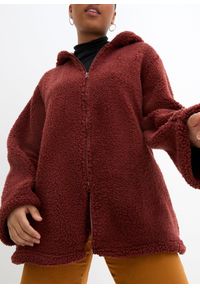 bonprix - Bluza rozpinana z polaru baranka, o linii litery A, z rozcięciami po bokach. Kolor: brązowy. Materiał: polar #3