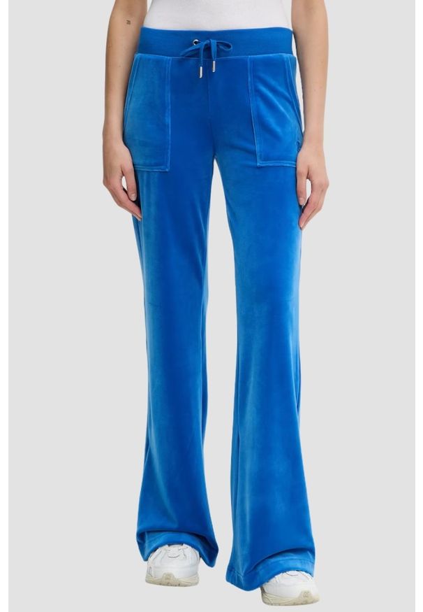 Juicy Couture - JUICY COUTURE Chabrowe spodnie dresowe damskie Layla Low Rise, Rozmiar XS. Stan: obniżony. Kolor: niebieski. Materiał: dresówka