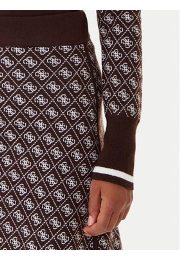Guess Sweter W5BR24 Z3JD2 Brązowy Slim Fit. Kolor: brązowy. Materiał: syntetyk