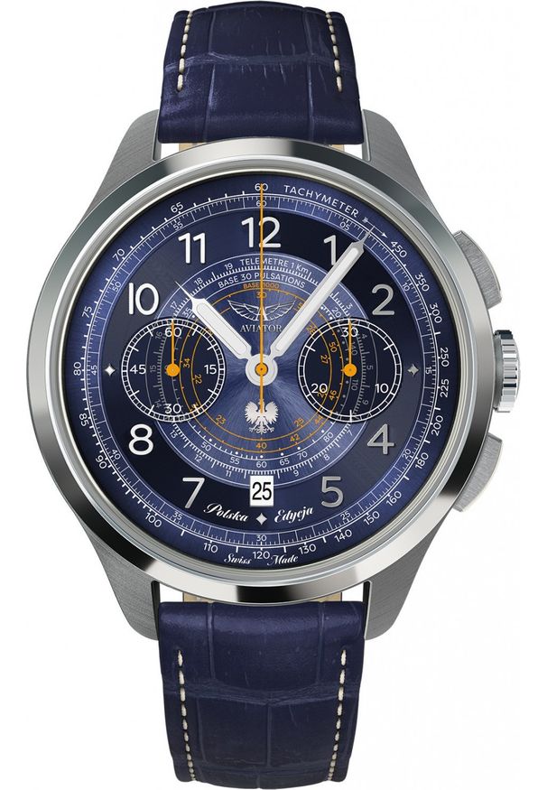 AVIATOR - Zegarek męski Aviator V.4.40.0.352.4 PL niebieski. Kolor: niebieski