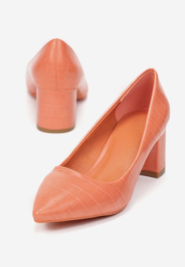 Renee - Pomarańczowe Czółenka Gaeleg. Nosek buta: szpiczasty. Zapięcie: bez zapięcia. Kolor: pomarańczowy. Materiał: skóra. Obcas: na słupku. Styl: wizytowy, elegancki, klasyczny