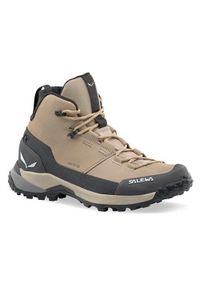 Buty trekkingowe damskie Salewa Puez Leather Mid Powertex. Wysokość cholewki: za kostkę. Zapięcie: sznurówki. Kolor: beżowy. Materiał: skóra. Szerokość cholewki: normalna
