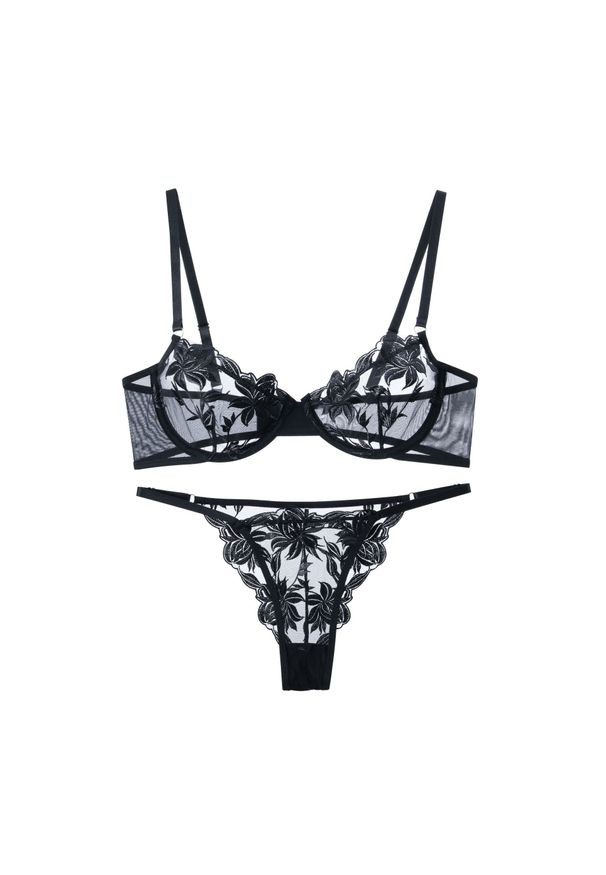 Intica - Komplet koronkowej bielizny ażurowej z biustonoszem i majtkami Dobrila. Kolor: czarny. Materiał: koronka. Wzór: ażurowy