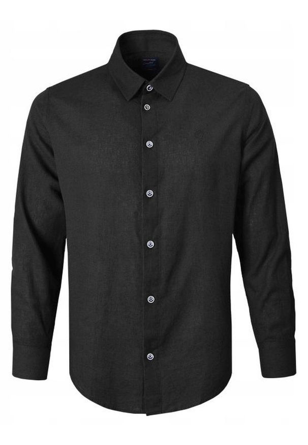 Koszula Weekendowa o Prostym Kroju - Pako Jeans - Len z Bawełmną, Czarna. Okazja: na co dzień. Kolor: czarny. Materiał: len, bawełna. Styl: casual